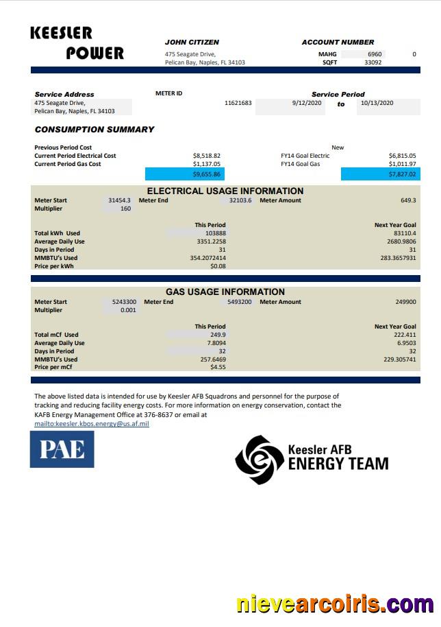 USA Mississippi Keesler AFB Energy utility bill